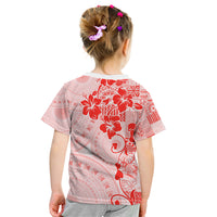 Fiji Masi With Hibiscus Tapa Tribal Kid T Shirt Red Pastel LT01 - Polynesian Pride