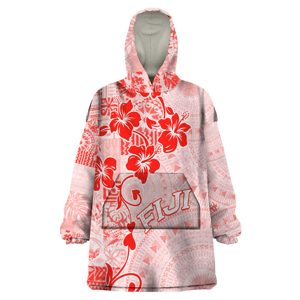 Fiji Masi With Hibiscus Tapa Tribal Wearable Blanket Hoodie Red Pastel LT01 One Size Red - Polynesian Pride