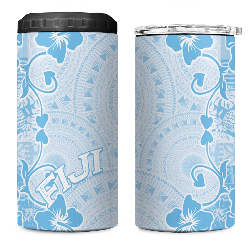 Fiji Masi With Hibiscus Tapa Tribal 4 in 1 Can Cooler Tumbler Sky Blue Pastel