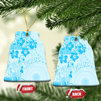 Fiji Masi With Hibiscus Tapa Tribal Ceramic Ornament Sky Blue Pastel LT01 Bell Flake Blue - Polynesian Pride