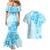 Fiji Masi With Hibiscus Tapa Tribal Couples Matching Mermaid Dress and Hawaiian Shirt Sky Blue Pastel LT01 - Polynesian Pride