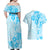 Fiji Masi With Hibiscus Tapa Tribal Couples Matching Off Shoulder Maxi Dress and Hawaiian Shirt Sky Blue Pastel LT01 - Polynesian Pride