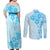 Fiji Masi With Hibiscus Tapa Tribal Couples Matching Off Shoulder Maxi Dress and Long Sleeve Button Shirt Sky Blue Pastel LT01 - Polynesian Pride