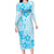 Fiji Masi With Hibiscus Tapa Tribal Family Matching Long Sleeve Bodycon Dress and Hawaiian Shirt Sky Blue Pastel LT01 Mom's Dress Blue - Polynesian Pride