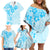 Fiji Masi With Hibiscus Tapa Tribal Family Matching Off Shoulder Short Dress and Hawaiian Shirt Sky Blue Pastel LT01 - Polynesian Pride