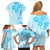 Fiji Masi With Hibiscus Tapa Tribal Family Matching Off Shoulder Short Dress and Hawaiian Shirt Sky Blue Pastel LT01 - Polynesian Pride