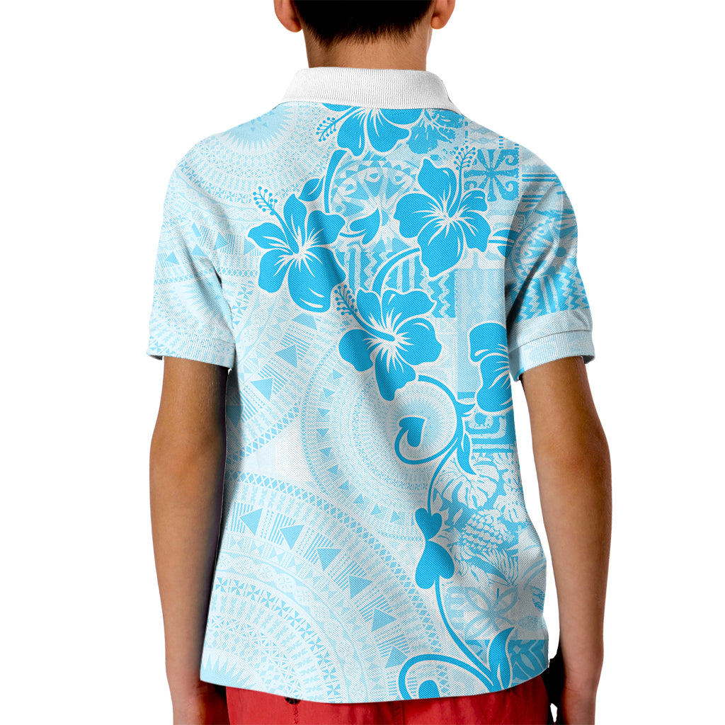 Fiji Masi With Hibiscus Tapa Tribal Kid Polo Shirt Sky Blue Pastel LT01 - Polynesian Pride