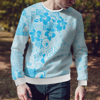 Fiji Masi With Hibiscus Tapa Tribal Ugly Christmas Sweater Sky Blue Pastel LT01 - Polynesian Pride