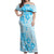 Fiji Masi With Hibiscus Tapa Tribal Off Shoulder Maxi Dress Sky Blue Pastel LT01 Women Blue - Polynesian Pride