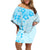 Fiji Masi With Hibiscus Tapa Tribal Off Shoulder Short Dress Sky Blue Pastel LT01 Women Blue - Polynesian Pride