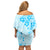 Fiji Masi With Hibiscus Tapa Tribal Off Shoulder Short Dress Sky Blue Pastel LT01 - Polynesian Pride