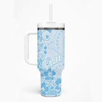 Fiji Masi With Hibiscus Tapa Tribal Tumbler With Handle Sky Blue Pastel