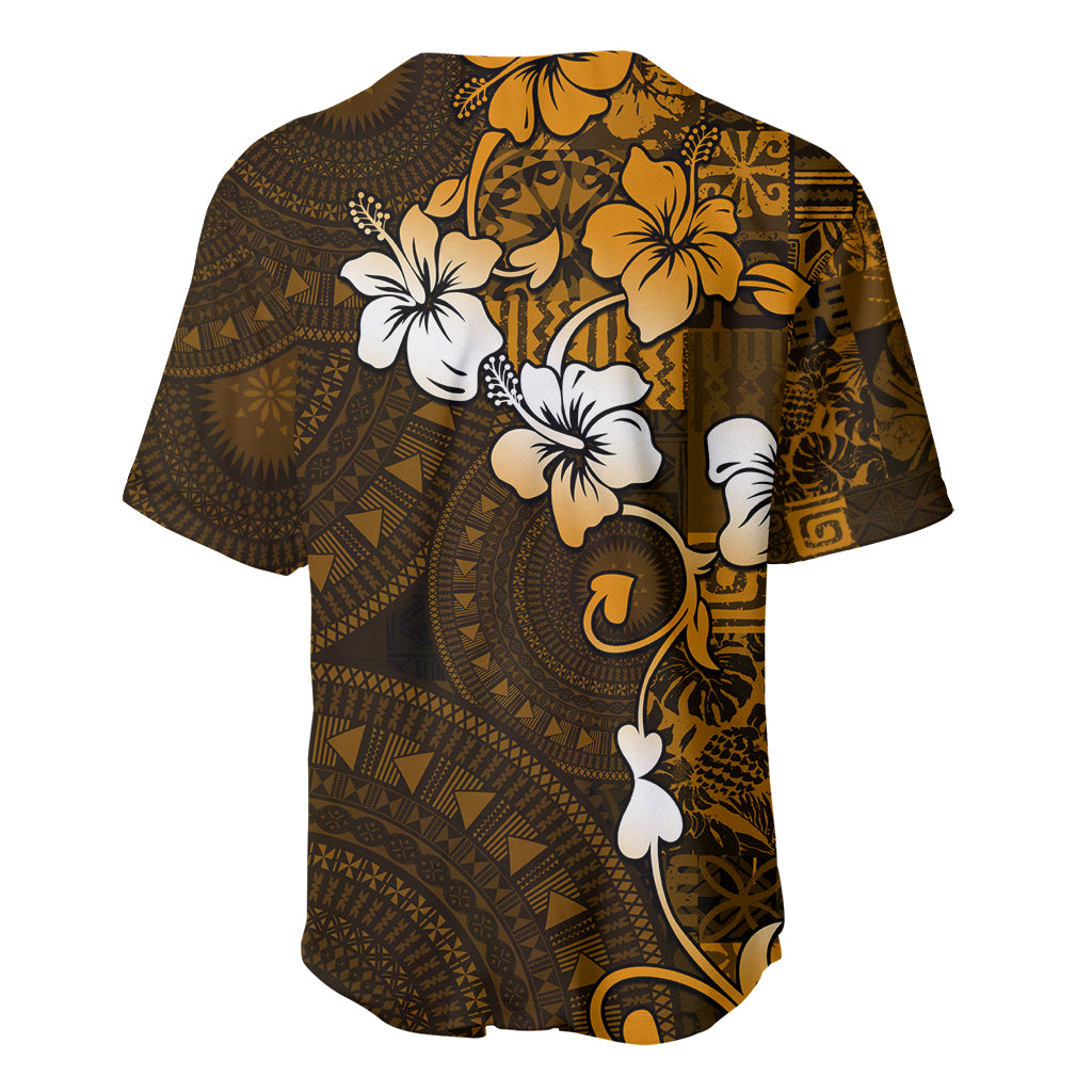 Fiji Masi With Hibiscus Tapa Tribal Baseball Jersey Gold Version LT01 - Polynesian Pride