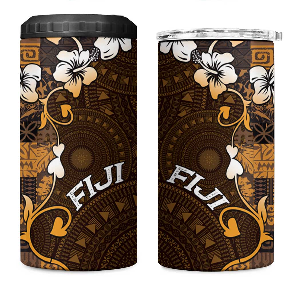 Fiji Masi 4 in 1 Can Cooler Tumbler Fijian Hibiscus Tapa Gold Version