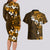 Fiji Masi With Hibiscus Tapa Tribal Couples Matching Long Sleeve Bodycon Dress and Hawaiian Shirt Gold Version LT01 - Polynesian Pride