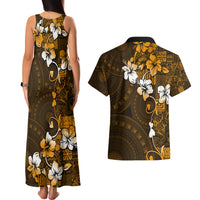 Fiji Masi With Hibiscus Tapa Tribal Couples Matching Tank Maxi Dress and Hawaiian Shirt Gold Version LT01 - Polynesian Pride