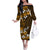 Fiji Masi With Hibiscus Tapa Tribal Family Matching Off Shoulder Long Sleeve Dress and Hawaiian Shirt Gold Version LT01 Mom's Dress Gold - Polynesian Pride