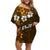 Fiji Masi With Hibiscus Tapa Tribal Family Matching Off Shoulder Short Dress and Hawaiian Shirt Gold Version LT01 Mom's Dress Gold - Polynesian Pride