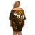 Fiji Masi With Hibiscus Tapa Tribal Family Matching Off Shoulder Short Dress and Hawaiian Shirt Gold Version LT01 - Polynesian Pride