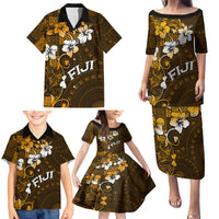 Fiji Masi With Hibiscus Tapa Tribal Family Matching Puletasi Dress and Hawaiian Shirt Gold Version LT01 - Polynesian Pride