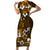 Fiji Masi With Hibiscus Tapa Tribal Family Matching Short Sleeve Bodycon Dress and Hawaiian Shirt Gold Version LT01 Mom's Dress Gold - Polynesian Pride