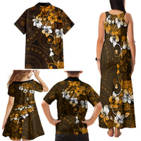 Fiji Masi With Hibiscus Tapa Tribal Family Matching Tank Maxi Dress and Hawaiian Shirt Gold Version LT01 - Polynesian Pride