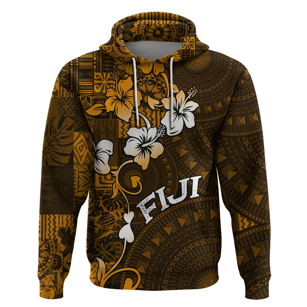 Fiji Masi With Hibiscus Tapa Tribal Hoodie Gold Version LT01 Pullover Hoodie Gold - Polynesian Pride