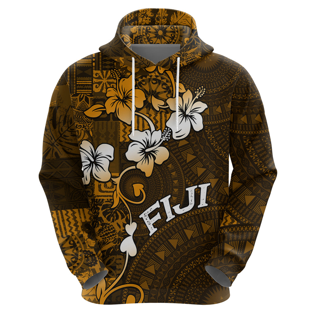Fiji Masi With Hibiscus Tapa Tribal Hoodie Gold Version LT01 - Polynesian Pride