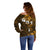 Fiji Masi With Hibiscus Tapa Tribal Off Shoulder Sweater Gold Version LT01 - Polynesian Pride