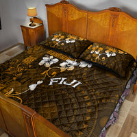 Fiji Masi With Hibiscus Tapa Tribal Quilt Bed Set Gold Version LT01 - Polynesian Pride
