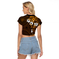 Fiji Masi With Hibiscus Tapa Tribal Raglan Cropped T Shirt Gold Version LT01 - Polynesian Pride