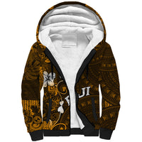 Fiji Masi With Hibiscus Tapa Tribal Sherpa Hoodie Gold Version LT01 Unisex Gold - Polynesian Pride