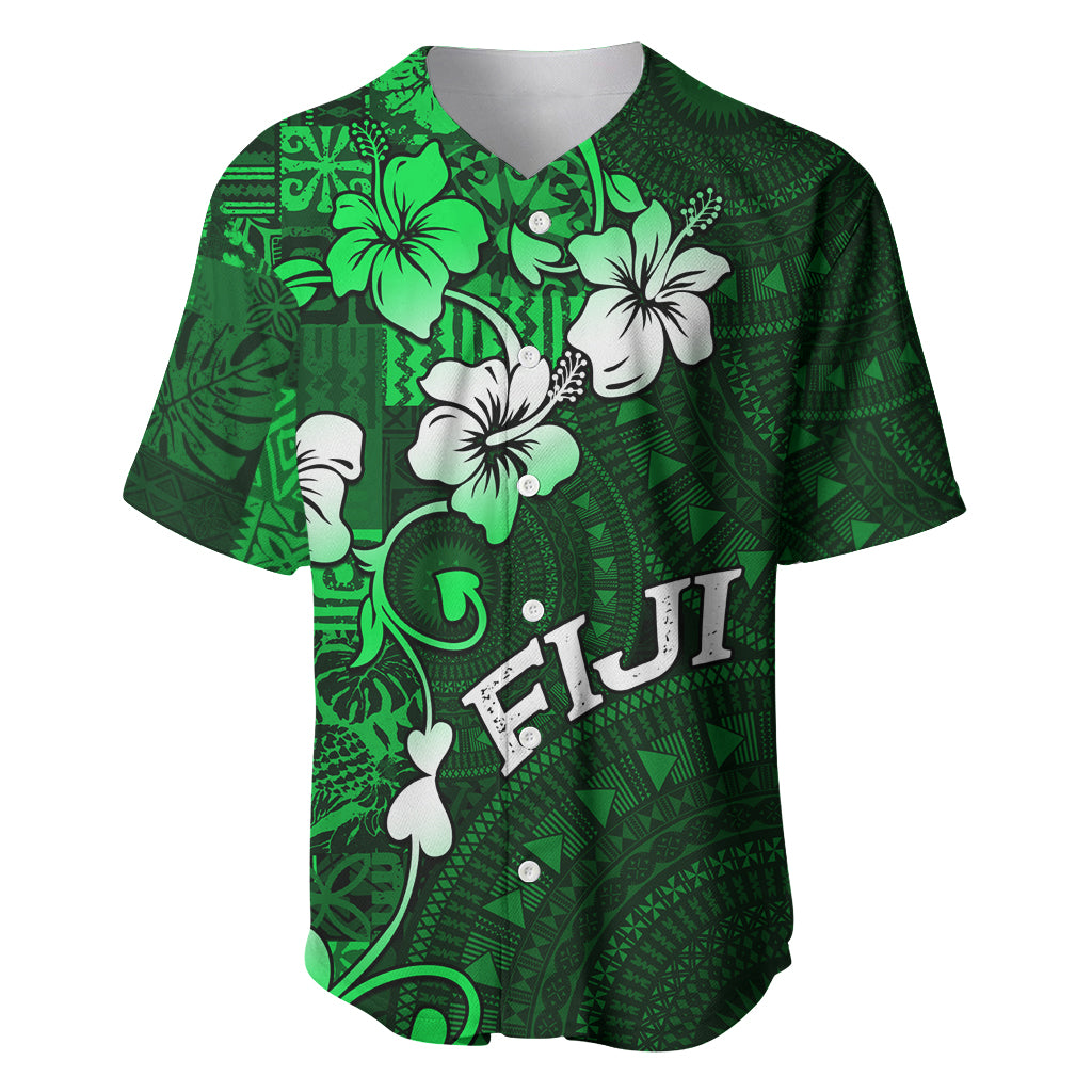 Fiji Masi Baseball Jersey Fijian Hibiscus Tapa Green Version LT01 Green - Polynesian Pride