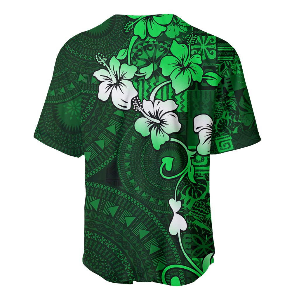 Fiji Masi Baseball Jersey Fijian Hibiscus Tapa Green Version LT01 - Polynesian Pride