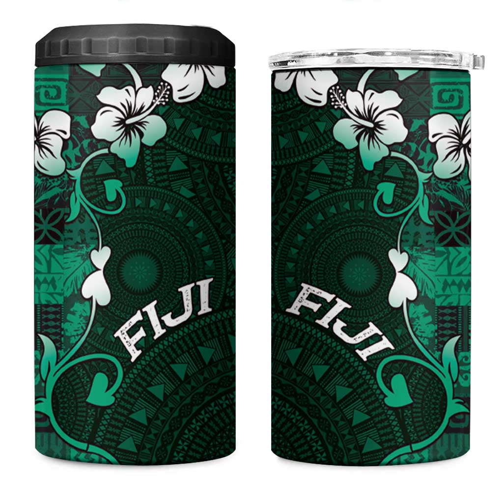 Fiji Masi 4 in 1 Can Cooler Tumbler Fijian Hibiscus Tapa Green Version