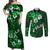 Fiji Masi Couples Matching Off Shoulder Maxi Dress and Long Sleeve Button Shirt Fijian Hibiscus Tapa Green Version LT01 Green - Polynesian Pride