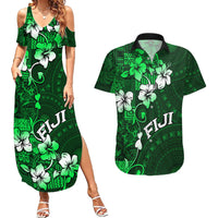 Fiji Masi Couples Matching Summer Maxi Dress and Hawaiian Shirt Fijian Hibiscus Tapa Green Version LT01 Green - Polynesian Pride