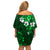 Fiji Masi Family Matching Off Shoulder Short Dress and Hawaiian Shirt Fijian Hibiscus Tapa Green Version LT01 - Polynesian Pride