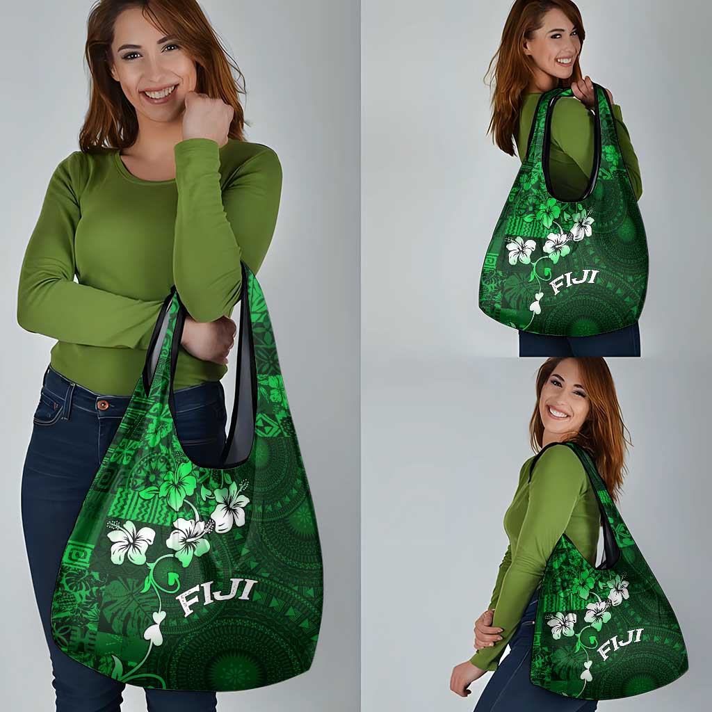 Fiji Masi Grocery Bag Fijian Hibiscus Tapa Green Version