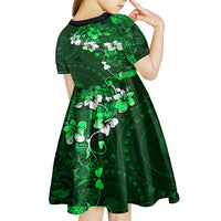 Fiji Masi Kid Short Sleeve Dress Fijian Hibiscus Tapa Green Version LT01 - Polynesian Pride