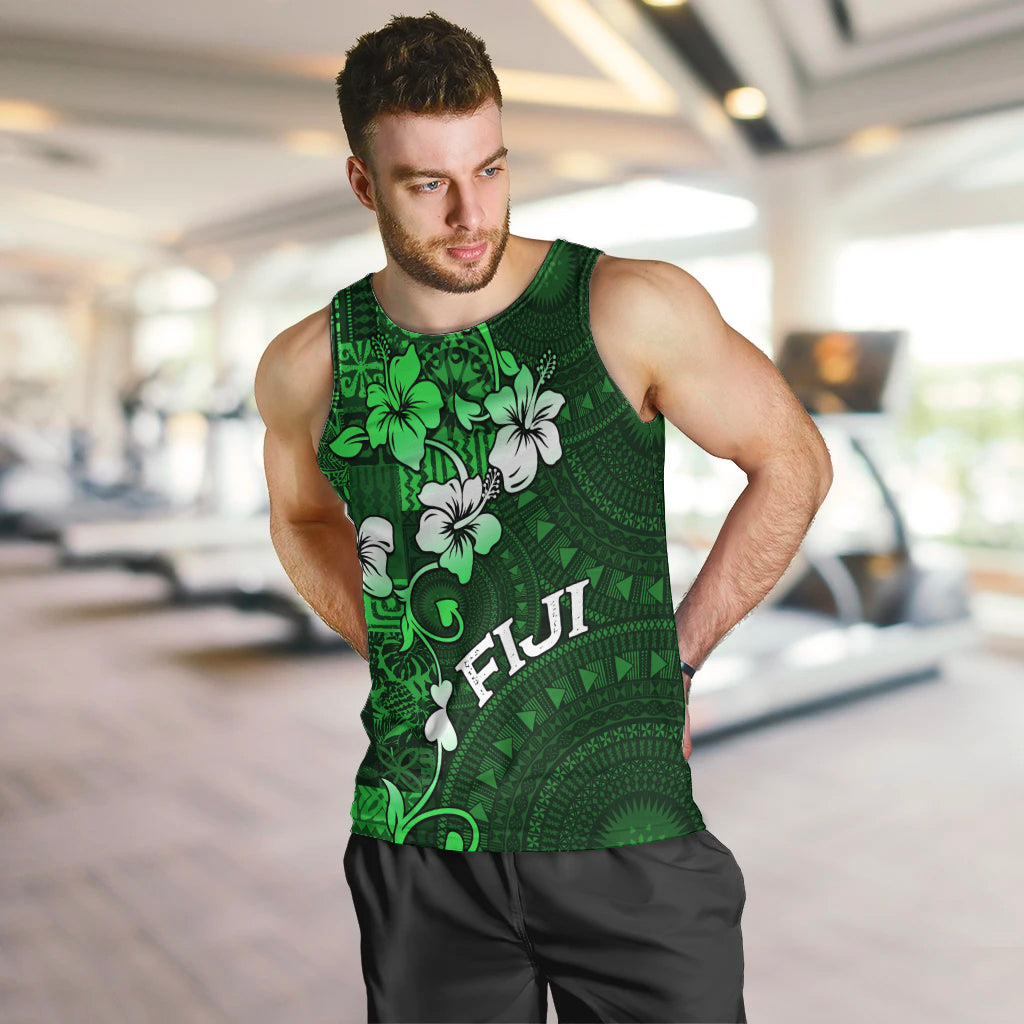 Fiji Masi Men Tank Top Fijian Hibiscus Tapa Green Version LT01 Green - Polynesian Pride