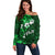 Fiji Masi Off Shoulder Sweater Fijian Hibiscus Tapa Green Version LT01 Women Green - Polynesian Pride