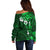 Fiji Masi Off Shoulder Sweater Fijian Hibiscus Tapa Green Version LT01 - Polynesian Pride