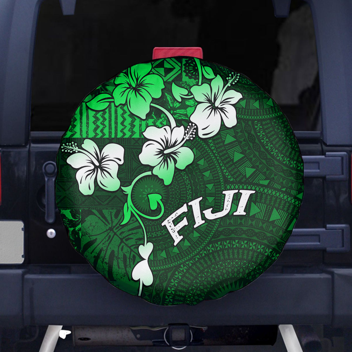 Fiji Masi Spare Tire Cover Fijian Hibiscus Tapa Green Version LT01 Green - Polynesian Pride