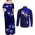 Fiji Masi Couples Matching Off Shoulder Maxi Dress and Long Sleeve Button Shirt Fijian Hibiscus Navy Blue Gold Version LT01 - Polynesian Pride