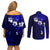 Fiji Masi Couples Matching Off Shoulder Short Dress and Long Sleeve Button Shirt Fijian Hibiscus Navy Blue Gold Version LT01 - Polynesian Pride