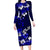 Fiji Masi Family Matching Long Sleeve Bodycon Dress and Hawaiian Shirt Fijian Hibiscus Navy Blue Gold Version LT01 Mom's Dress Blue - Polynesian Pride