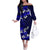 Fiji Masi Family Matching Off Shoulder Long Sleeve Dress and Hawaiian Shirt Fijian Hibiscus Navy Blue Gold Version LT01 Mom's Dress Blue - Polynesian Pride