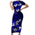 Fiji Masi Family Matching Short Sleeve Bodycon Dress and Hawaiian Shirt Fijian Hibiscus Navy Blue Gold Version LT01 Mom's Dress Blue - Polynesian Pride