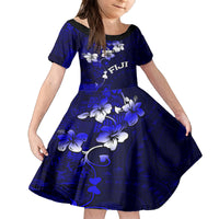 Fiji Masi Kid Short Sleeve Dress Fijian Hibiscus Navy Blue Gold Version LT01 KID Blue - Polynesian Pride